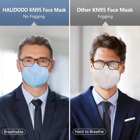 HALIDODO 50 Packs Individually Wrapped KN95 Face Mask, Disposable 5-Ply Breathable & Comfortable Filter Safety Mask with Elastic Ear loop and Nose Bridge Clip, Multi Color in Kuwait