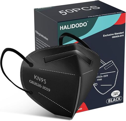 HALIDODO 50 Packs Individually Wrapped KN95 Face Mask, Disposable 5-Ply Breathable & Comfortable Filter Safety Mask with Elastic Ear loop and Nose Bridge Clip, Multi Color in Kuwait