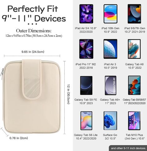 9-11 Inch Tablet Sleeve Bag for iPad 10th Gen 10.9, iPad Air 5/4, iPad 9/8/7th 10.2, iPad Pro 11 2022-2018, Galaxy Tab A8/S9/S8/S6 Lite, Tablet Carrying Case with Clear Pocket, Beige in Saudi Arabia