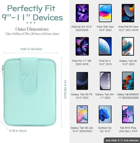 حقيبة كمبيوتر لوحي مقاس 9-11 بوصة لأجهزة iPad 10th Gen 10.9، وiPad Air 5/4، وiPad 9/8/7th 10.2، وiPad Pro 11 2022-2018، وGalaxy Tab A8/S9/S8/S6 Lite، وحقيبة حمل الكمبيوتر اللوحي مع شفاف جيب، بيج in Kuwait