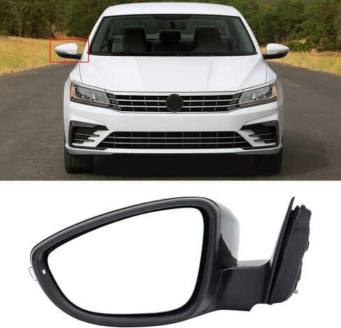 Left Driver Side Mirror Fit for Volkswagen Passat 2016-2020, Glossy Black Door Mirror with Turn Signal Heated Power Glass (6 Pins) in Saudi Arabia