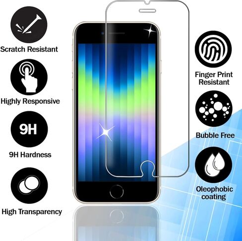 Screen Protector [4-Pack] for iPhone SE 3 2022/2 2020, iPhone 7 / iPhone 8, Tempered Glass Film Screen Protector, 0.33mm [LifetimeWarranty][Anti-Scratch][Anti-Shatter][Bubble-Free] in Saudi Arabia