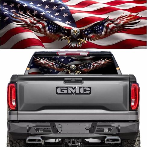Rear Window Decals for Trucks - 65x22 in Back Window Decals Fit Most Pickup Trucks SUV, Vinyl American Eagle Flag Back Window Decal for Car Personalized Decoration - Colorful in Saudi Arabia