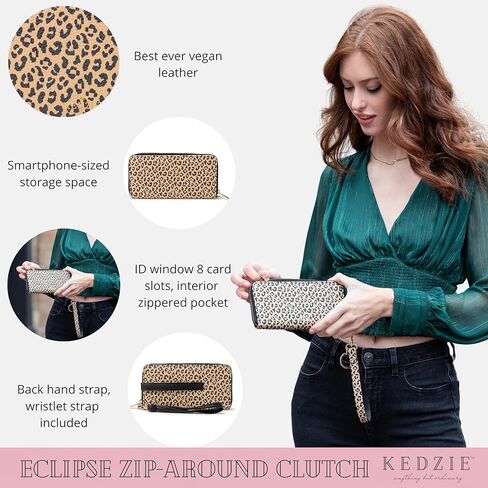 حقيبة يد KEDZIE Cloud 9 مبطنة منتفخة حول الجسم (التوت) ومحفظة من الجلد النباتي بسحاب حول الجسم (جميلة في بايثون) in Kuwait