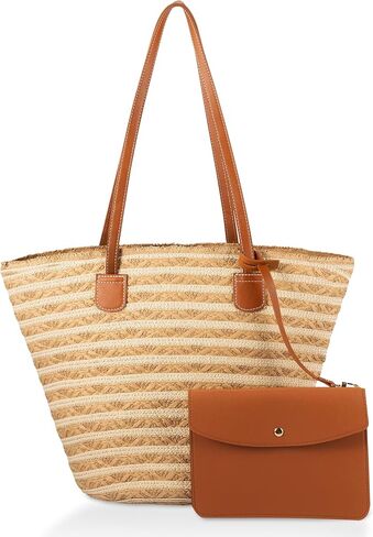 YXILEE Straw Bag for Women - Summer Beach Tote Bags - Handmade Zipper Straw Shoulder Bag with Removable Pouch in Saudi Arabia