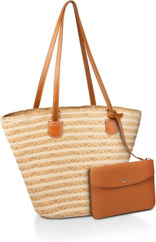 YXILEE Straw Bag for Women - Summer Beach Tote Bags - Handmade Zipper Straw Shoulder Bag with Removable Pouch in Saudi Arabia