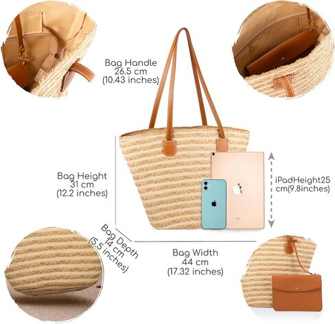 YXILEE Straw Bag for Women - Summer Beach Tote Bags - Handmade Zipper Straw Shoulder Bag with Removable Pouch in Saudi Arabia