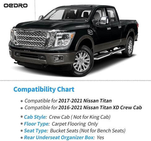 سجادات أرضية OEDRO تناسب 2017-2021 Nissan Titan / 2016-2021 Nissan Titan XD Crew Cab مع مقعد دلو في الصف الأول، واقي أسود فريد من نوعه TPE لجميع الأحوال الجوية يتضمن الصف الأول والثاني: بطانات مجموعة كاملة in Saudi Arabia