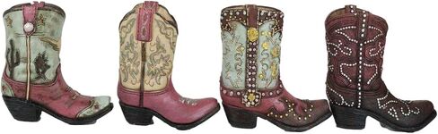 Ebros Gift Pack of 4 Rustic Western Cowboy Cowgirl Texas Longhorn Cow Silver Studs in Faux Tooled Leather Finish Boots Stationery Pen Pencil Make Up Tools Organizer Holder Figurines in Saudi Arabia