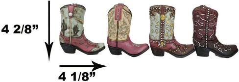 Ebros Gift Pack of 4 Rustic Western Cowboy Cowgirl Texas Longhorn Cow Silver Studs in Faux Tooled Leather Finish Boots Stationery Pen Pencil Make Up Tools Organizer Holder Figurines in Saudi Arabia