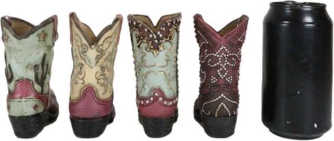 Ebros Gift Pack of 4 Rustic Western Cowboy Cowgirl Texas Longhorn Cow Silver Studs in Faux Tooled Leather Finish Boots Stationery Pen Pencil Make Up Tools Organizer Holder Figurines in Saudi Arabia