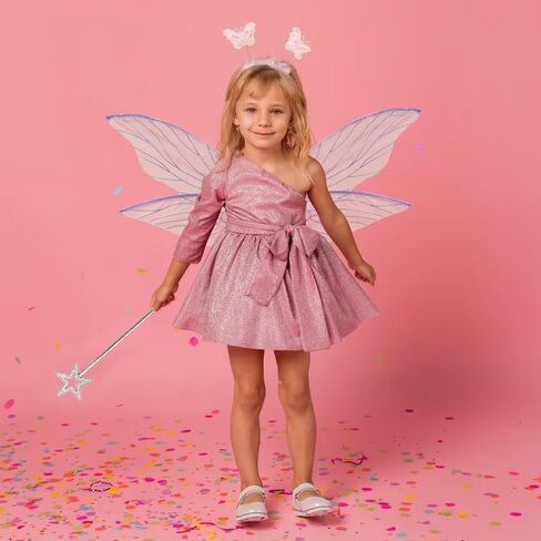 زي الجنية الجناح للنساء الفتيات، زي الأميرة الملاك القزم الشفاف لفستان إكسسوارات عيد الميلاد التنكرية، جناح الفراشة الوردي المتلألئ للفتيات البالغات in Kuwait