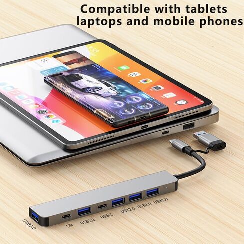 محول USB C إلى HDMI مزدوج، محطة إرساء USB C 7 في 1 إلى محول VGA HDMI مزدوج، USB C إلى 3USB 2.0، محول متعدد الشاشات لأجهزة Dell XPS 13 15، Lenovo Yoga، Huawei Matebook X pro، إلخ in Kuwait