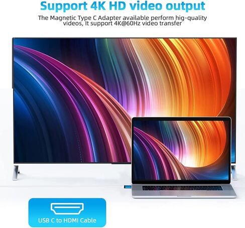 USB C Magnetic Adapter(2 Pack) 24Pins Magnetic USB C Adapter Straight,PD 100W Fast Charge,USB 3.1 10Gbps Transfer Speed,4K 60Hz Video Output for Thunderbolt 3,MacBook Pro/Air in Kuwait