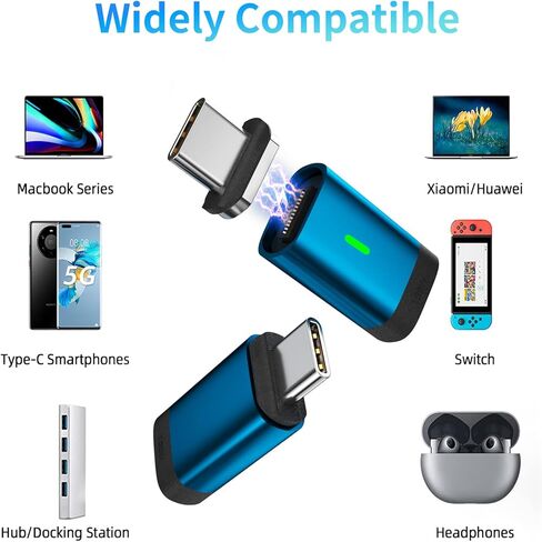 USB C Magnetic Adapter(2 Pack) 24Pins Magnetic USB C Adapter Straight,PD 100W Fast Charge,USB 3.1 10Gbps Transfer Speed,4K 60Hz Video Output for Thunderbolt 3,MacBook Pro/Air in Kuwait