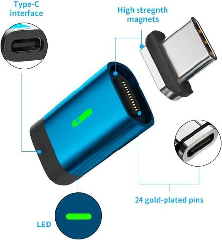 USB C Magnetic Adapter(2 Pack) 24Pins Magnetic USB C Adapter Straight,PD 100W Fast Charge,USB 3.1 10Gbps Transfer Speed,4K 60Hz Video Output for Thunderbolt 3,MacBook Pro/Air in Kuwait
