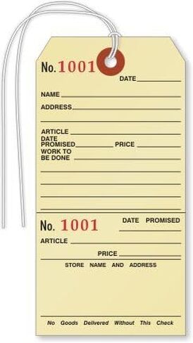 SmartSign (Pack of 100) 5.25 x 2.625 inch Numbered Repair Tags with Pre-Attached String and Stub (Size - 6), 10 Point Manila Cardstock in Saudi Arabia