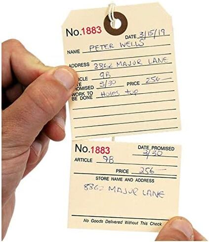 SmartSign (Pack of 100) 5.25 x 2.625 inch Numbered Repair Tags with Pre-Attached String and Stub (Size - 6), 10 Point Manila Cardstock in Saudi Arabia