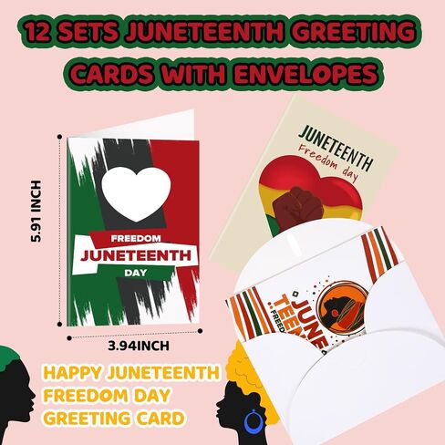 12 مجموعة من بطاقات Juneteenth السعيدة لعيد Juneteenth، بطاقات تهنئة بيوم الحرية، يوم التحرير، احتفال بالمساواة العرقية، احتفال بالحرية الأمريكية الأفريقية، الليبرالية 1865، بطاقات 19 يونيو مع مغلفات in Saudi Arabia