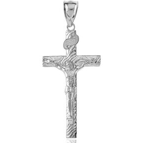 Claddagh Gold Solid 925 Sterling Silver Wood Textured Crucifix Cross Pendant (1.66")
