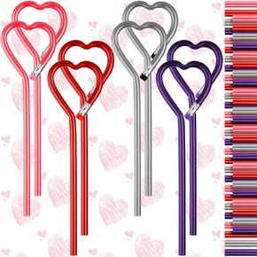 Fainne 60 Pcs Valentine‘s Day Heart Shape Pencils Wooden Note Pencils Assorted Colorful Heart Pen for Kids Valentines Gift Classroom Exchange School Carnival Game Prizes(Multi Colors)