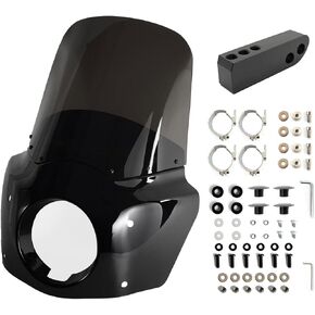 Motorcycle Fairing Windshield Kit, 5.75" Headlight Fairings 48-58mm Forks 15" Smoke Windscreen with Extension for Harley-Davidson 2006-2017 Dyna Low Rider FXDL Super Glide Street Bob FXDB