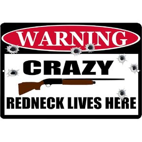 Rogue River Tactical Funny Warning Sign Metal Tin Wall Decor Man Cave Bar Cabin Crazy Redneck Lives Here