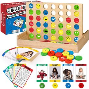 Social Emotional and Feelings Learning Activities - Connect 4 Games & 56 Emotion Cards, Social Skills Emotional Regulation Toys for Toddlers, Play Therapy Materials for Counselor Kids