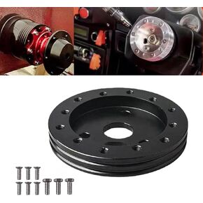 1 PC Car Steering Wheel Adapter Connector, Round Durable Metal Vehicle Steering Wheel Conversion Spacer for 6-hole to 3-hole, Universal Automotive Steering Wheel Quick Release Tool (Black)
