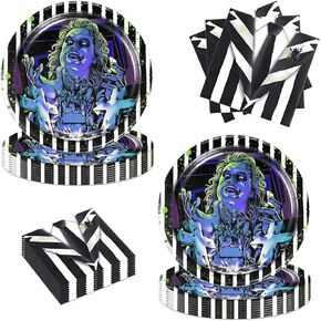 40pcs Beetlejuice Birthday Party Supplies,Includes 20 Paper Plates - 20 Napkin - Serves 20 Guest for Beetlejuice Birthday Party Decoration