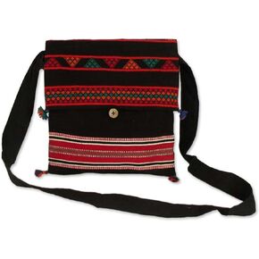 NOVICA Artisan Handmade Cotton Shoulder Bag Unique Woven Handbags Multicolor Fiesta Embroidered striped India Embellished
