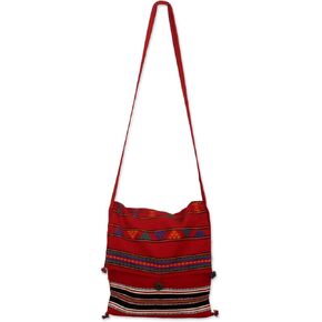 NOVICA Artisan Handmade Cotton Shoulder Bag Unique Woven Handbags Multicolor Fiesta Embroidered striped India Embellished