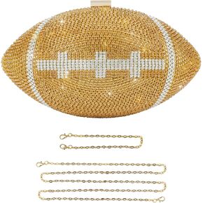Rhinestone Football Shaped Rugby Quirky Bag Crystal Cross Body Purse Bling Shoulder Handbag for Women in Saudi Arabia