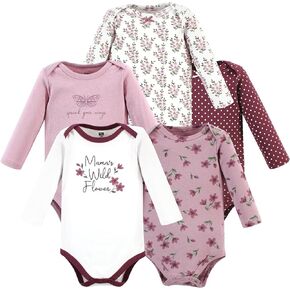 بدلة للجسم من القطن بأكمام طويلة للجنسين من Hudson Baby، 5 قطع من زهرة البرقوق البرية، 12-18 شهرًا