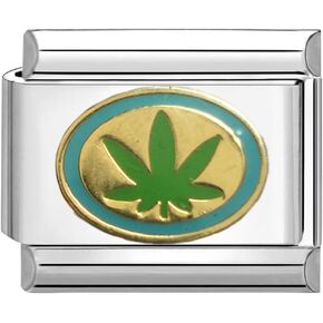 UNY JEWEL Italian Charm 9mm Stainless Steel Cannabis Leaf Design Marijuana Weed 420 Moda Modular Charm Link for Bracelets Unisex Jewelry in Kuwait