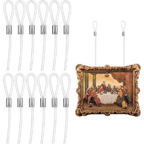 12 Pcs 59" Length Picture Rail Hanging Cord 66 Lb/ 30 kg Load Capacity Clear Nylon Picture Wire Invisible Nylon Cord Cable with Loop for Picture Hanging, Frame Display, Art Gallery Supply