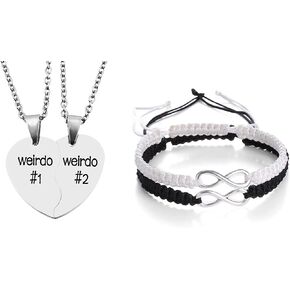 MJartoria Bundle - Best Friend Necklaces BFF Necklace for 2 Friendship Valentines Day and Couples Bracelets, Matching Bracelets for Couples His and Hers