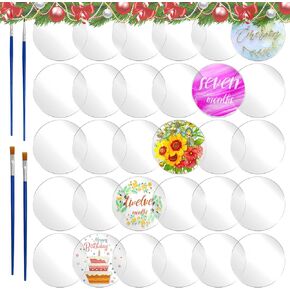 30 قطعة من دوائر الأكريليك الشفافة مقاس 4 بوصات من Daily Treasures مع 4 فرش طلاء، قرص بلاستيكي دائري - ورقة دائرة من الأكريليك الشفاف لإطار الصورة الفنية اللوحة DIY in Kuwait