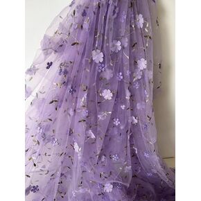35"x51" Tulle Fabric by Yard Flower Embroidery Mesh Lace Fabric Soft Tulle Lace Fabric for DIY Clothing Dress Design Women Gown Wedding Dress Curtain Decor (Light Purple, 1 Yard (35x51 in))