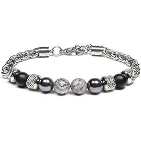 RANKEEF Mens Beaded Bracelets Stainless Steel Bracelet for Men Natural Stone Beaded Bracelet 8MM Beaded Bracelets Mens Wrist Bracelet Men Bead Bracelet Jewellry Gifts for Dad Mens