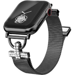 Metal Band, Compatible with Apple Watch 38mm 40mm 41mm 42mm 44mm 45mm 49mm Women's Bands, Upgraded Shiny and Stylish Adjustable Replacement Bracelet, Magnetic Closure Stainless Steel Mesh Band for iWatch Ultra/Ultra 2, 9 Series 8 7 6 5 4 3 2 1 SE