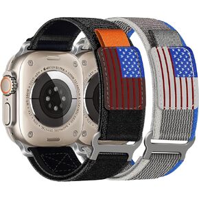 حزام نايلون Trail Loop متوافق مع Apple Watch Ultra/2 Band 49mm 45mm 44mm 42mm، حزام رياضي مرن مضفر ناعم ومتين لسلسلة iWatch 9 8 7 6 5 4 3 2 1 Ultra/2 Men USA Flag
