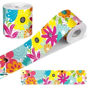 65.62 ft Tropical Flower Border Classroom Bulletin Board Border Summer Luau Floral Bulletin Border Trim Hawaii Flower Straight Border Cutout Board for Home Wall Office Party Decoration