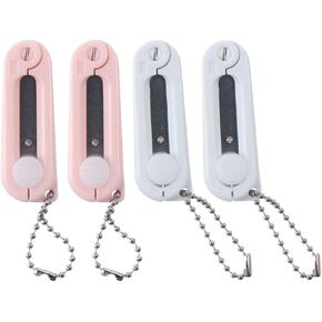 4 PCS Folding Scissors 2.5inch Mini Portable Craft Scissors Pink and White Travel Scissors Foldable Telescopic Pocket Scissor with Hanging Keychain for DIY Scrapbooking, Crafting, Sewing
