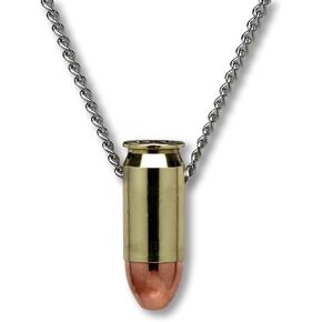 45 Caliber Bullet Necklace Hand Polished Brass and Copper Finish 24 Inch Neck Chain