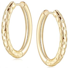 14K Gold Hoop Earrings Hoop Huggie Earrings for Women Dotted Thick Gold Hoop Earrings 14K Gold Earrings Jewelry 23.5mm*2.8mm