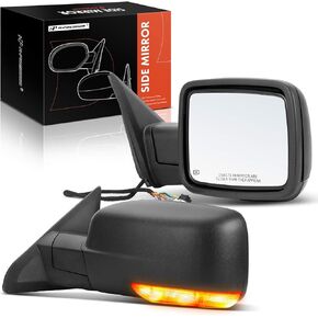 A-Premium Towing Mirrors - Compatible with Ram 1500/2500/3500/4500/5500 2011-2018 & Dodge Ram 1500 2009-2010, Ram 2500/3500/4500/5500 2010 - Power Folding Heated Black - with Power Glass - Pair Set