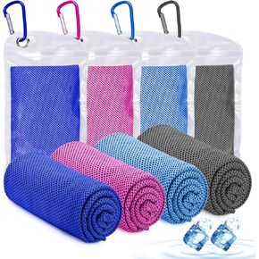 Amgico 4 Packs Cooling Towels, Sweat Towel for Hot Weather Cold Breathable Soft Lightweight Chilly Face & Neck Rags for Sport, Gym, Beach, Camping, Hiking, Workout, Travel