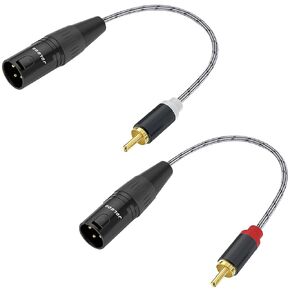 RCA to XLR Cable - HiFi Audio Cable with XLR Male to RCA Male Connectors, 4N OFC 20AWG Shielded Twisted Pair, Oxygen-Free Copper Braid Conductors, 2-Pack (1ft)