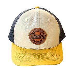 The Man The Myth The Legend Daddy Leather Patch Snapback Hat, Baseball Cap for Dads, Fathers Day Gift For New Dad, Dad Hat Mesh.